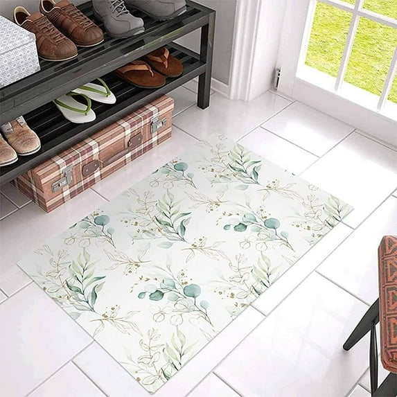 Green Eucalyptus Leaves Abstract Leaf Bathroom Rugs Soft Bath Rugs Non Slip Washable Cover Floor Rug Absorbent Carpets Floor Mat Home Decor for Bedroom Floor Mat 16x24 Inch