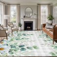 thumbnail image 1 of Green Eucalyptus Leaves Area Rugs 5'x8', Small Throw Rugs for Classroom Bedroom, Daisy Summer Botanical Watercolor Plaid Indoor Outdoor Rug Non-Slip Low Pile Carpet Runner Reversible Floor Mats, 1 of 8