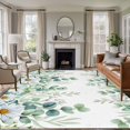 thumbnail image 1 of Green Eucalyptus Leaves Area Rugs 5'x8', Washable Small Throw Rugs for Classroom Bedroom, Summer Botanical Watercolor Daisy Indoor Outdoor Rug Non-Slip Low Pile Carpet Runner Reversible Floor Mats, 1 of 8