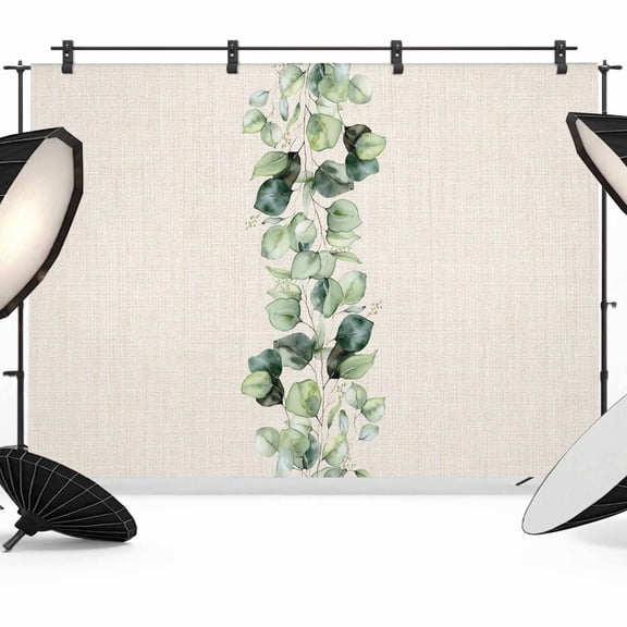 Green Eucalyptus Leaves Backdrop for Photography,Fabric Photo Background Backdrop,Farmhouse Rustic Botanical Burlap Photo Booth Background for Portrait Photoshoot Video Wedding Studio Banner 7x5ft