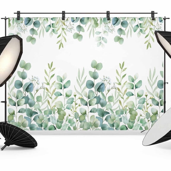Green Eucalyptus Leaves Backdrop for Photography,Fabric Photo Background Backdrop,Watercolor Spring Summer Botanical Photo Booth Background for Portrait Photoshoot Video Wedding Studio Banner 7x5ft