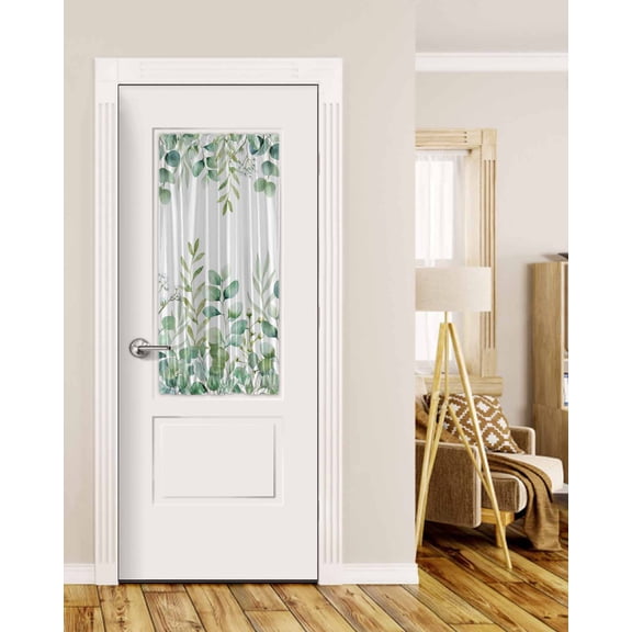 Green Eucalyptus Leaves Blackout Curtains, French Door Curtains for Door Window, Watercolor Spring Summer Botanical Privacy Drapery for Patio/Sidelight Doors, 1 Panel with Tieback, 25 x 40 Inches