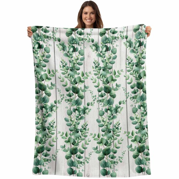 Green Eucalyptus Leaves Blanket Soft Cozy Warm Throw Blanket for Couch, Plush Fuzzy Flannel Fleece Blankets for Sofa, Summer Botanical Wooden Weeping Bed Blankets Lightweight Gifts for Women, 30"x40"