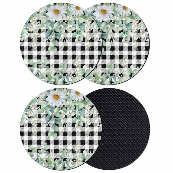 Green Eucalyptus Leaves Coasters Set of 4, Absorbent Coasters for Drinks, Daisy Floral Coaster for Desk Coffee Table Protection, Home Decor House Warming Gifts 4"