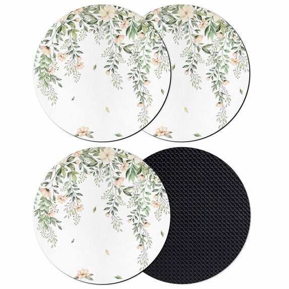 Green Eucalyptus Leaves Coasters Set of 4, Absorbent Coasters for Drinks, Spring Floral Weeping Farmhouse Coaster for Desk Coffee Table Protection, Home Decor House Warming Gifts 4"