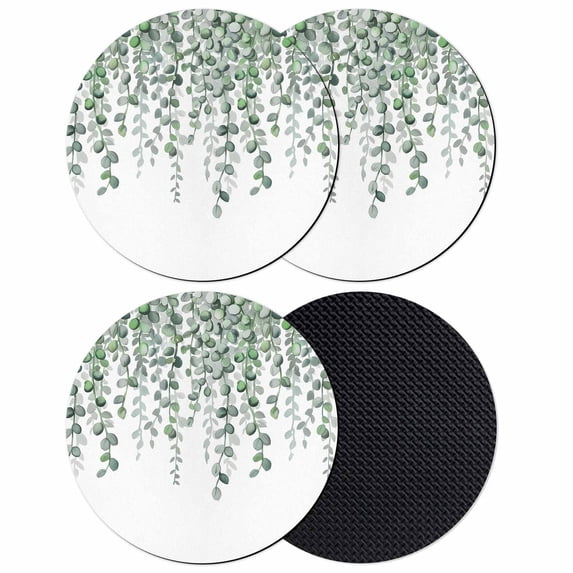 Green Eucalyptus Leaves Coasters Set of 4, Absorbent Coasters for Drinks, Summer Botanical Weeping Watercolor Coaster for Desk Coffee Table Protection, Home Decor House Warming Gifts 4"