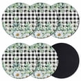 thumbnail image 1 of Green Eucalyptus Leaves Coasters Set of 6, Absorbent Coasters for Drinks, Summer Botanical Daisy Black Plaid Coaster for Desk Coffee Table Protection, Home Decor House Warming Gifts 4", 1 of 8