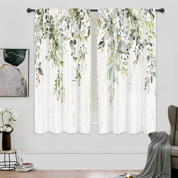 Green Eucalyptus Leaves Curtains 42 x 63 Inch Flower Watercolor Floral Spring Botanical Rod Pocket Wood Plant Farm Pattern Cafe Curtains Herb Living Room Window Drapes Treatment Fabric