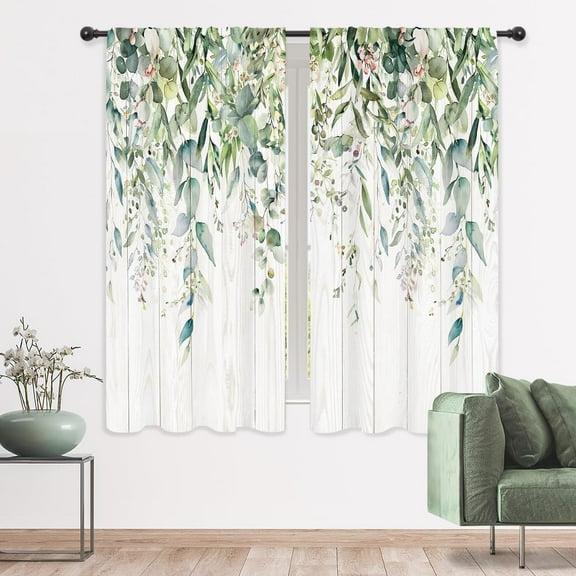 Green Eucalyptus Leaves Curtains 42 x 63 Inch Flower Watercolor Floral Spring Botanical Rod Pocket Wood Plant Farm Pattern Cafe Curtains Herb Living Room Window Drapes Treatment Fabric