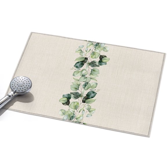 Green Eucalyptus Leaves Entryway Rug 2x3ft Washable Non Slip Bathroom Rug Indoor Floor Front Door Mat Farmhouse Rustic Botanical Burlap Rectangle Area Rugs Carpet for Kitchen Office Dining Room