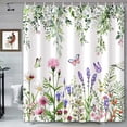 thumbnail image 1 of Green Eucalyptus Leaves Floral Shower Curtain for Bathroom, Spring Blossom Flowers Butterfly Dragonfly Botanical Nature Bath Curtian, Durable Polyester Fabric Bathroom Decor Set with Hooks, 72 x 72, 1 of 3