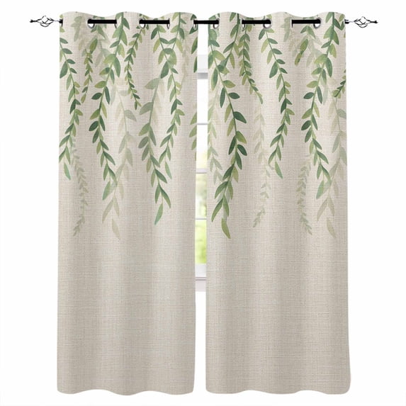 Green Eucalyptus Leaves Kitchen Curtains Rustic Weep Botanical Leaf Beige Cafe Short Curtains for Bathroom Blackout Window Curtain Small Window Treatment Drapes for Bedroom Living Room 42"x45"x2