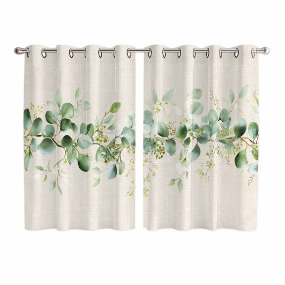 Green Eucalyptus Leaves Kitchen Curtains Window Panels, Vintage Art Farmhouse Rustic Insulated Window Treatment Curtain, Grommet Curtains for Bedroom/Living Room/Bathroom, 2 Piece 52"Wx72"L
