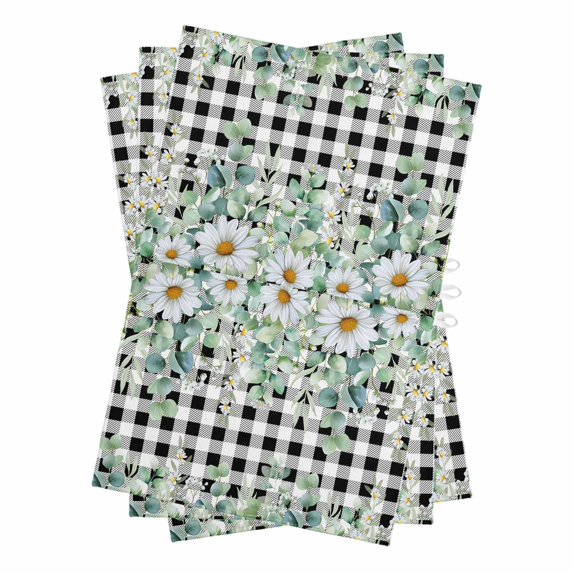 Green Eucalyptus Leaves Kitchen Towels Set of 3, Water Absorbent Dish Towel, Daisy Floral Decorative Hand Towels - Quick Drying Cloth for Cooking Baking, 18x28 Inch