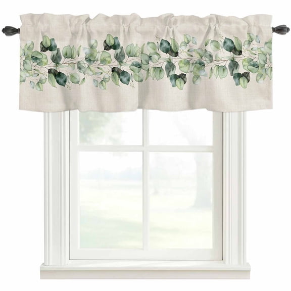 Green Eucalyptus Leaves Kitchen Valances for Windows, Farmhouse Rustic Botanical Burlap Bathroom Window Valances 60x18 Inch Rod Pocket Window Treatments Valance Curtains for Living Room Bedroom Decor