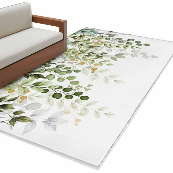 Green Eucalyptus Leaves Large Area Rugs for Bedroom Living Room, Soft Non Slip Carpet Bedside Rug, Summer Botanical Weeping Rectangular Floor Cover Kitchen Accent Rug 2.7'x5' for Dining Room/Office