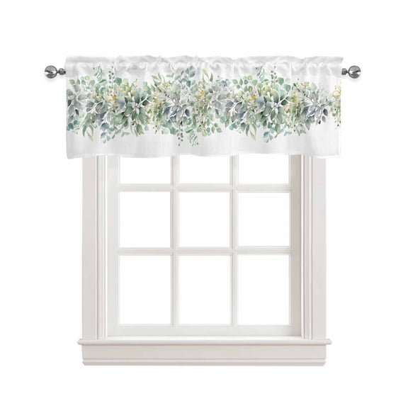 Green Eucalyptus Leaves Linen Curtain Valance for Bedroom/Bathroom/Kitchen/Office/Living/Dining Room Window,Aesthetic Rustic Chic Botanical Herb Rod Pocket Topper Decorative Cafe Drapes Panel 42"x18"