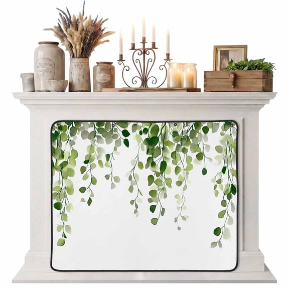 Green Eucalyptus Leaves Magnetic Fireplace Cover, Fireplace Draft Blocker, Weeping Spring Botanical Summer Fireplaces Blanket for Heat Loss/Cold Air, Fireplaces Draft Stopper Cover for Inside 36"x27"