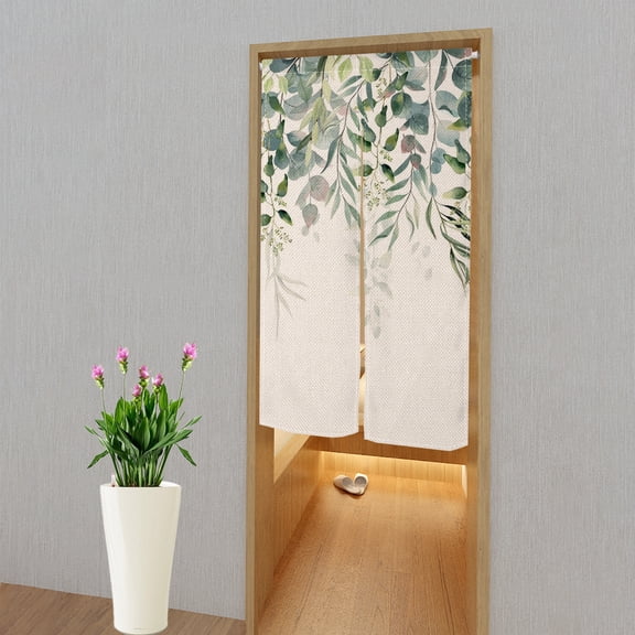 Green Eucalyptus Leaves Noren Japanese Curtain Doorway Curtain,Japanese Noren Bedroom Partition Kithchen Divider Bathroom Door Decor,33.5"x67"