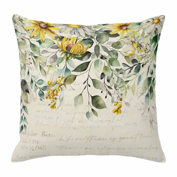 Green Eucalyptus Leaves Pillow Covers 16x16 Inch, Retro Rustic Botanical Floral Linen Pillowcase with Invisible Zipper, Decorative Throw Pillow Covers Cushion Case for Couch Sofa Bed Living Room