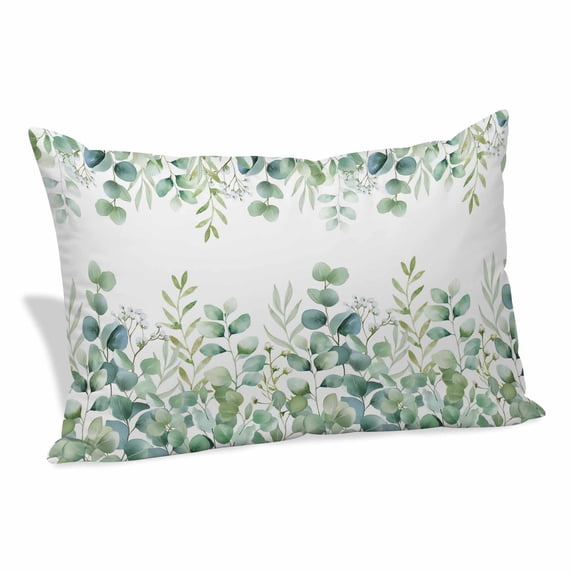 Green Eucalyptus Leaves Pillow Covers, Linen Long Throw Pillow Case, Watercolor Spring Summer Botanical Holiday Pillow Protector Decorative Cushion Cover for Living Room/Bedroom 20" x 26"