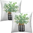thumbnail image 1 of Green Eucalyptus Leaves Pillowcase 18x18 Inch Set of 2 Spring Theme Botanical Print Outdoor Throw Pillow Covers Black White Buffalo Plaid Mason Jar Decorative Cushion Cover for Home Sofa Bedroom, 1 of 6