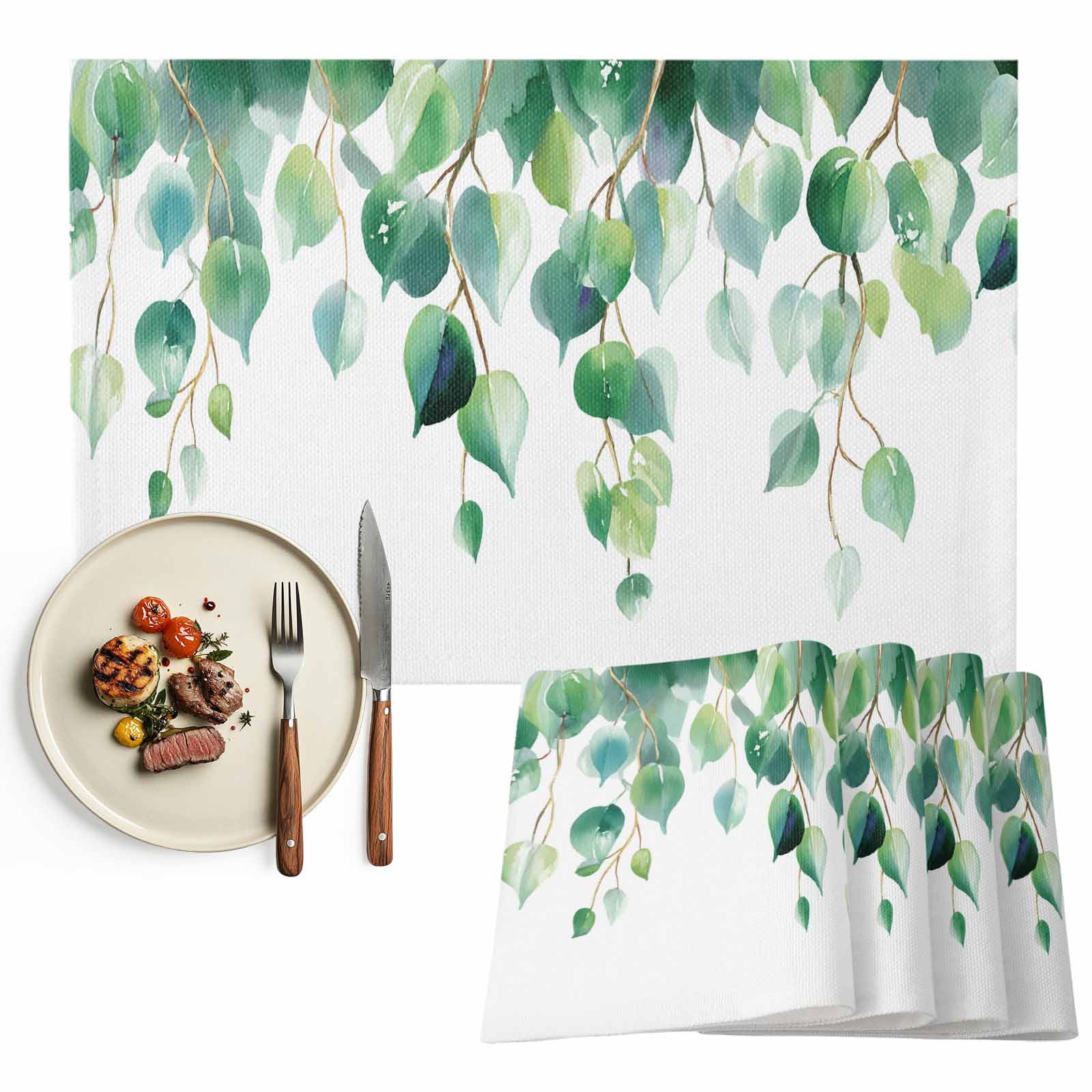 Green Eucalyptus Leaves Placemats Set of 2, Watercolor Botanical Tree ...