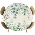 thumbnail image 1 of Green Eucalyptus Leaves Round Tablecloth, Fitted Table Cover with Elastic for 55"-60" Round Tables, Spring Daily Flowers Plants Beige Table Cloth Outdoor Indoor Dinning Party Waterproof Tablecloths, 1 of 7