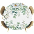 thumbnail image 1 of Green Eucalyptus Leaves Round Tablecloth, Fitted Table Cover with Elastic for 55"-60" Round Tables, Summer Botanical Daisy Floral Table Cloth Outdoor Indoor Dinning Party Waterproof Tablecloths, 1 of 7