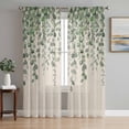 thumbnail image 1 of Green Eucalyptus Leaves Sheer Curtains 63 Inch Length 2 Panels Set, Summer Botanical Weeping Rustic Voile Window Treatment Rod Pocket Curtains Sheers Drapes for Bedroom/Living Room/Kitchen 52x"63"x2, 1 of 7