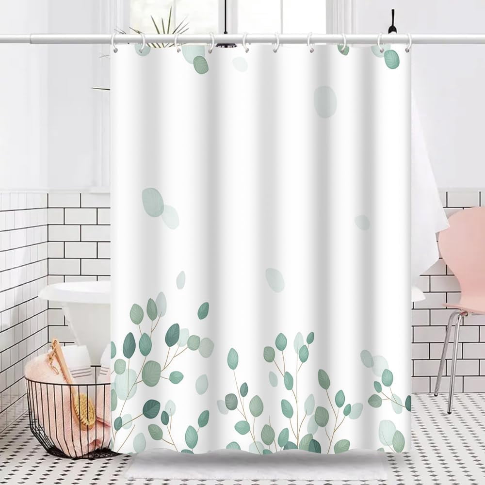 Youyouplus Watercolor Floral Shower Curtain - 70.8x70.8 Inch, Waterproof Polyester, Green Leaves Pattern, 12 Hooks - View #8