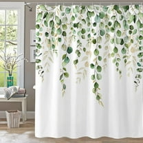 Green Eucalyptus Leaves Shower Curtain, Watercolor Plant On The Top Shower Curtain, Sage Green Spring Botanical Bathroom Curtain 72 ×72 Inch