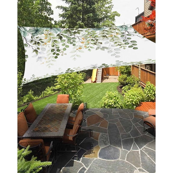 Green Eucalyptus Leaves Sun Sail Shades Rectangle Canopy,Sunlight Block Heavy Duty Curved Backyard Shade Cover,Summer Botanical Weeping Waterproof Sun Shades for Patios Garden Pergola Outdoor 14'x18'