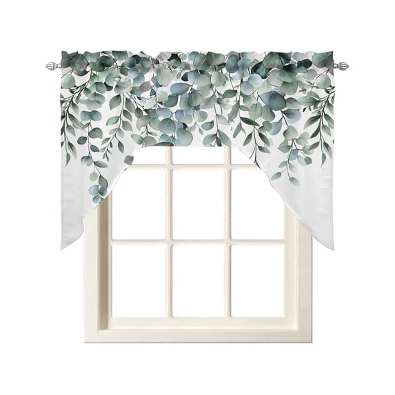 Green Eucalyptus Leaves Swag Valance for Windows, Summer Botanical Watercolor Curtains Valance for Kitchen Living Room Bedroom Bathroom, Light Filtering Swag Valances Drape 56''x36''