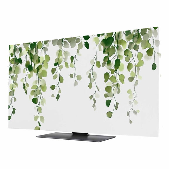 Green Eucalyptus Leaves TV Cover for 24 Inch Screen,Stretch Fabric Dustproof TV Display Protector,Weeping Spring Botanical Summer Elastic Slipcover Monitor Cover for Desktop Computer 20.9"x11.8"