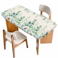 thumbnail image 1 of Green Eucalyptus Leaves Table Cloths for 4 Foot Rectangle Tables, Daisy Summer Botanical Watercolor Patio Waterproof Elastic Fitted Tablecloths, Washable Rectangular Table Cover for Camping, 1 of 8