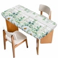 thumbnail image 1 of Green Eucalyptus Leaves Table Cloths for 6 Foot Rectangle Tables, Daisy Summer Botanical Wooden Patio Waterproof Elastic Fitted Tablecloths, Washable Rectangular Table Cover for Camping, 1 of 8