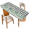 thumbnail image 1 of Green Eucalyptus Leaves Table Cloths for 8 Foot Rectangle Tables, Summer Botanical Daisy Black Plaid Patio Waterproof Elastic Fitted Tablecloths, Washable Rectangular Table Cover for Camping, 1 of 8