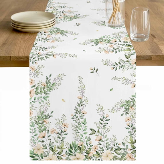 Green Eucalyptus Leaves Table Runner - 72 Inch Long Spring Floral Weeping Farmhouse Cotton and Linen Blended Dress Scarves Farmhouse Table Runner for Kitchen Dining, Coffee Table, 13" x 72"