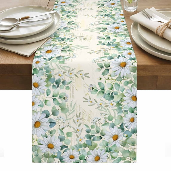 Green Eucalyptus Leaves Table Runner - 90 Inch Long, Kitchen Dining Table Runner Dresser Scarves, Spring Daily Flowers Plants Beige Farmhouse Decor for Coffee Tables Wedding Party Banquet