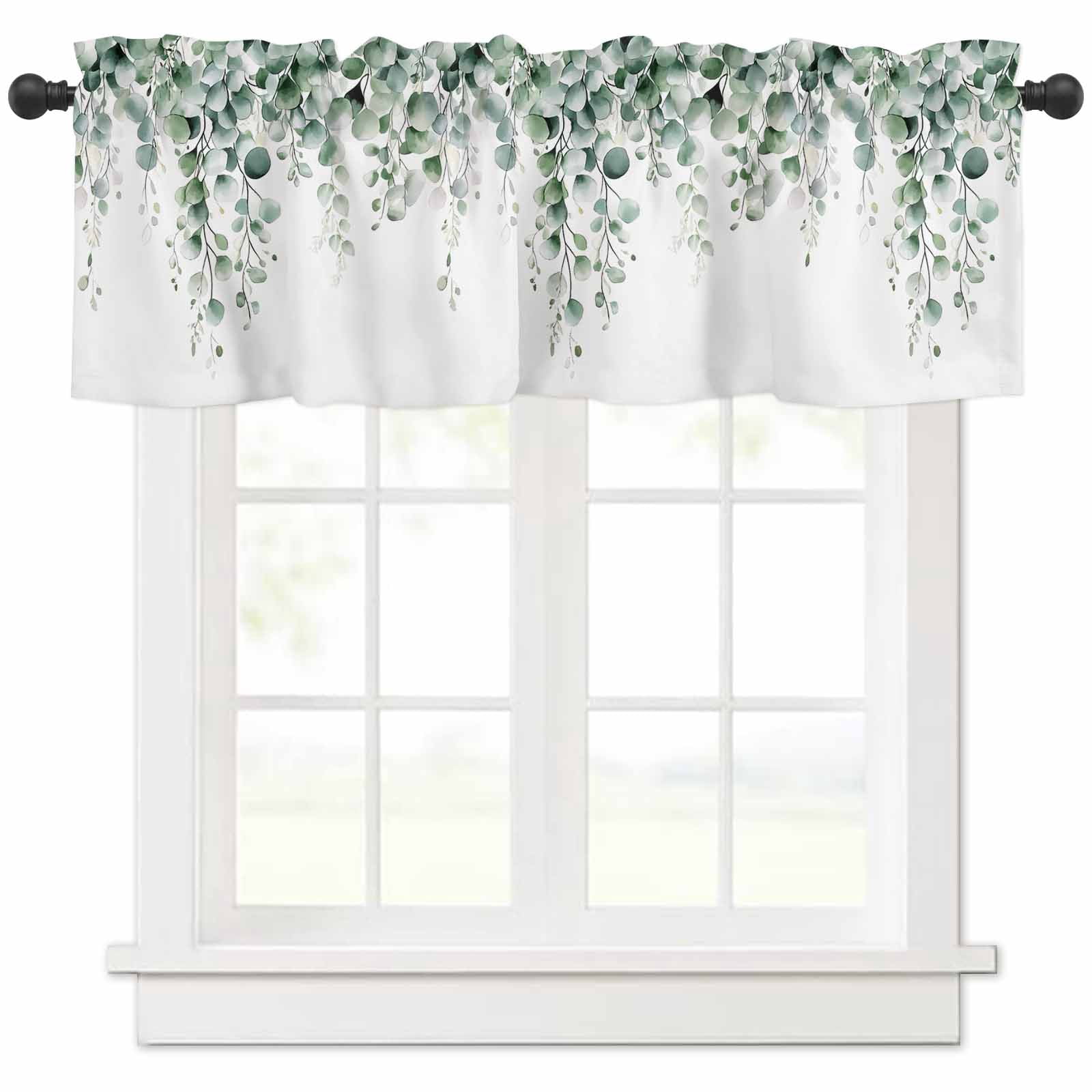 Green Eucalyptus Leaves Valances for Windows Farmhouse Kitchen Curtains ...
