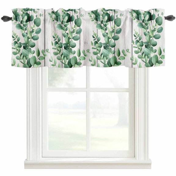 Green Eucalyptus Leaves Valances for Windows Farmhouse Kitchen Curtains Valances Rod Pocket Valance Curtains for Windows Summer Botanical Wooden Weeping Window Valances for Bathroom Bedroom 60"x18"