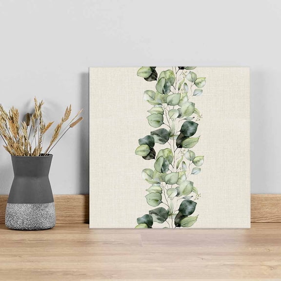 Green Eucalyptus Leaves Wall Art Painting on Canvas, Farmhouse Rustic Botanical Burlap Canvas Art Home Prints Wall Art Framed Modern Artwork for Living Room Bedroom Wall Decor 20x20in