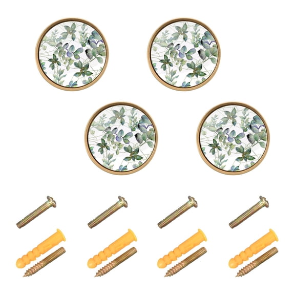 Green Eucalyptus Leaves White Magnolia Tree Cabinet Knobs Kitchen Drawers Knobs Door Round Pulls Knob Handles Dresser Cupboard Wardrobe Decorative Set of 4
