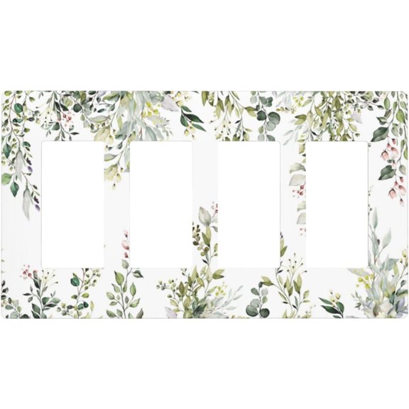Green Eucalyptus Light Switch Cover, 4 Gang Screwless Quad Rocker/GFCI Wall Plate for Home Decor