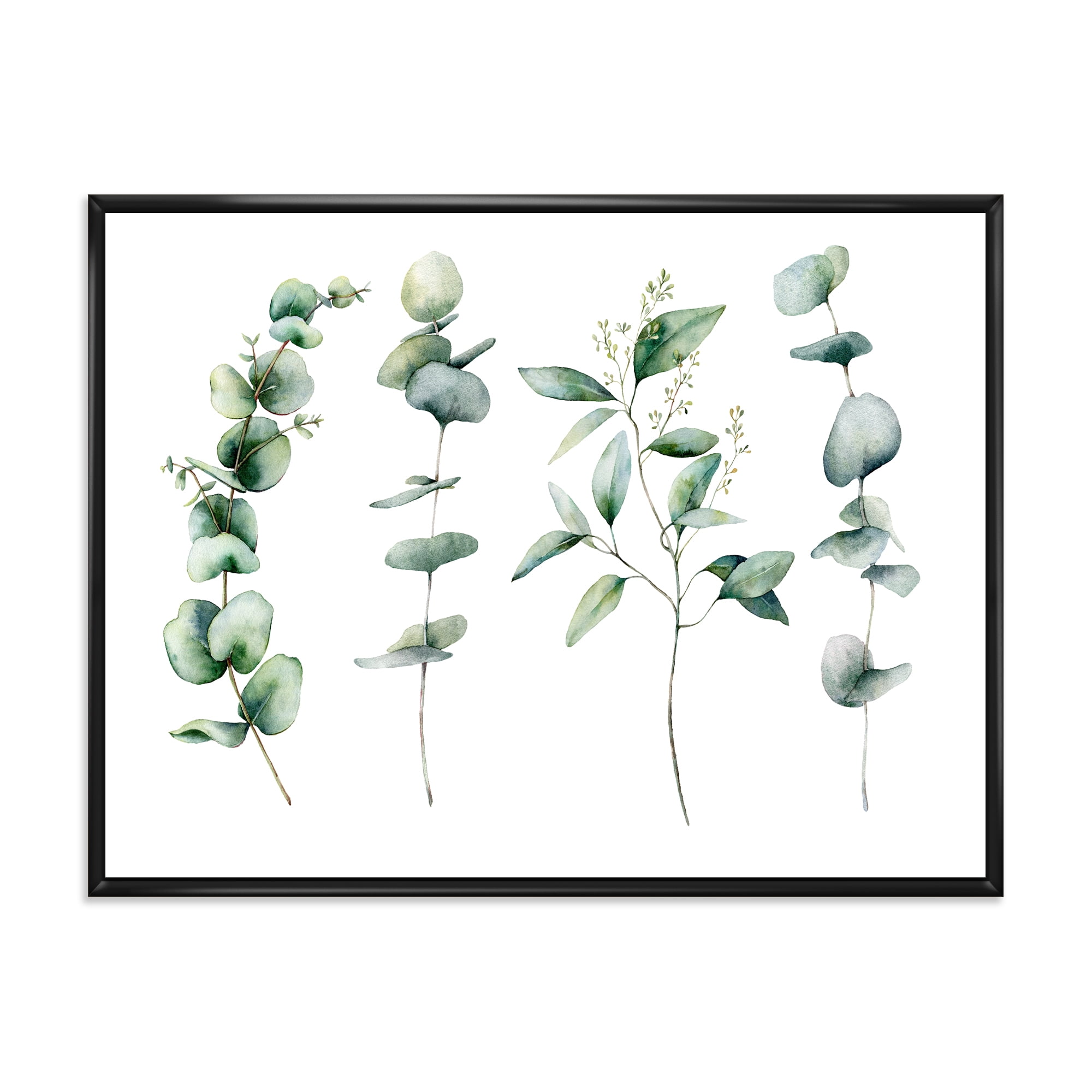 Green Eucalyptus Plant Branches I 32 in x 24 in Framed Painting Canvas Art Print, by Designart
