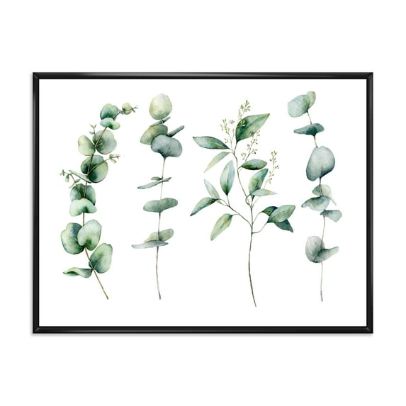 Green Eucalyptus Plant Branches I 32 in x 24 in Framed Painting Canvas Art Print, by Designart