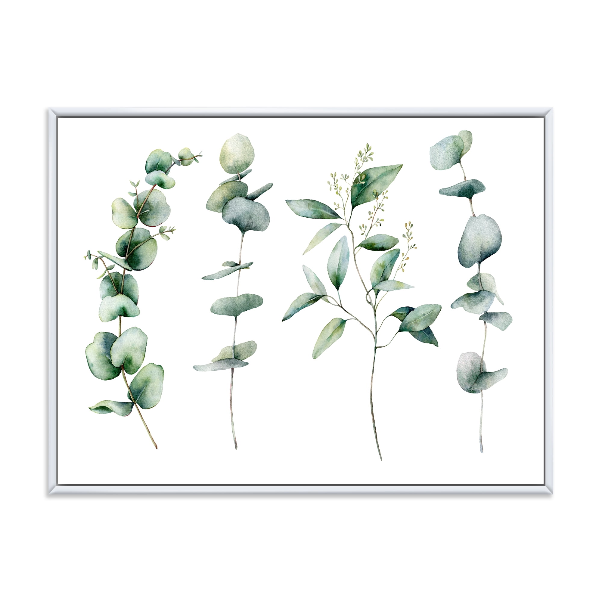 Green Eucalyptus Plant Branches I 32 in x 24 in Framed Painting Canvas Art Print, by Designart