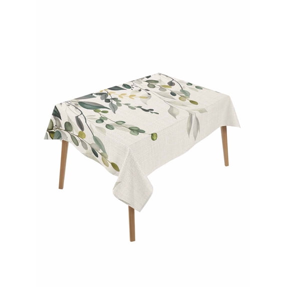 Green Eucalyptus Rectangle Tablecloth, Farmhouse Weeping Leaves on Linen Waterproof & StainResistant Tablecloth, Washable Oil-proof Table Cover for Dining/Party/Wedding/Camping/Buffet 60x84 In