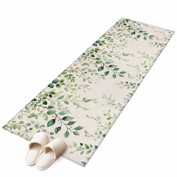 Green Eucalyptus Runner Rug 2x6 FT, Non Slip Hallway Carpet, Country Nature Leaf Succulent Plant Washable Soft Floor Carpet Throw Runner Carpet Long Rug for Entryway Kitchen Bedside Sliding Door
